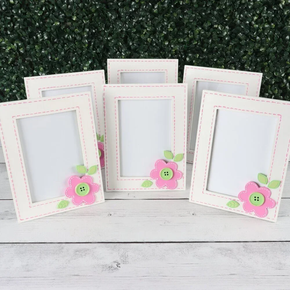 Burton & Burton Pink Button Flower Picture Frames Set of 6